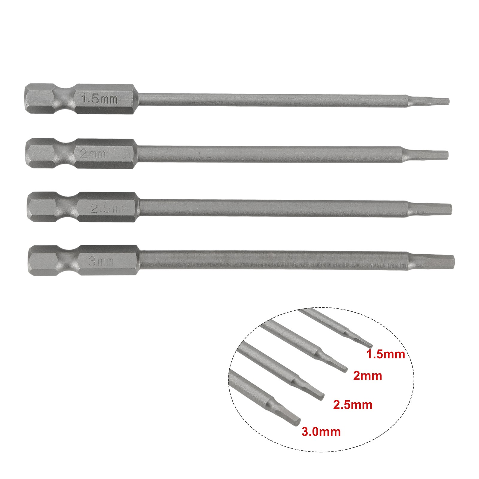 4pcs Magnetic Hex Shank Screwdriver Bits Set for Cordless Drills, 1.5-3.0mm